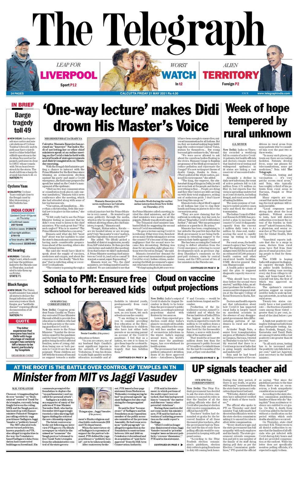 Telegraph India Epaper Calcutta 21 May 21 Page 1