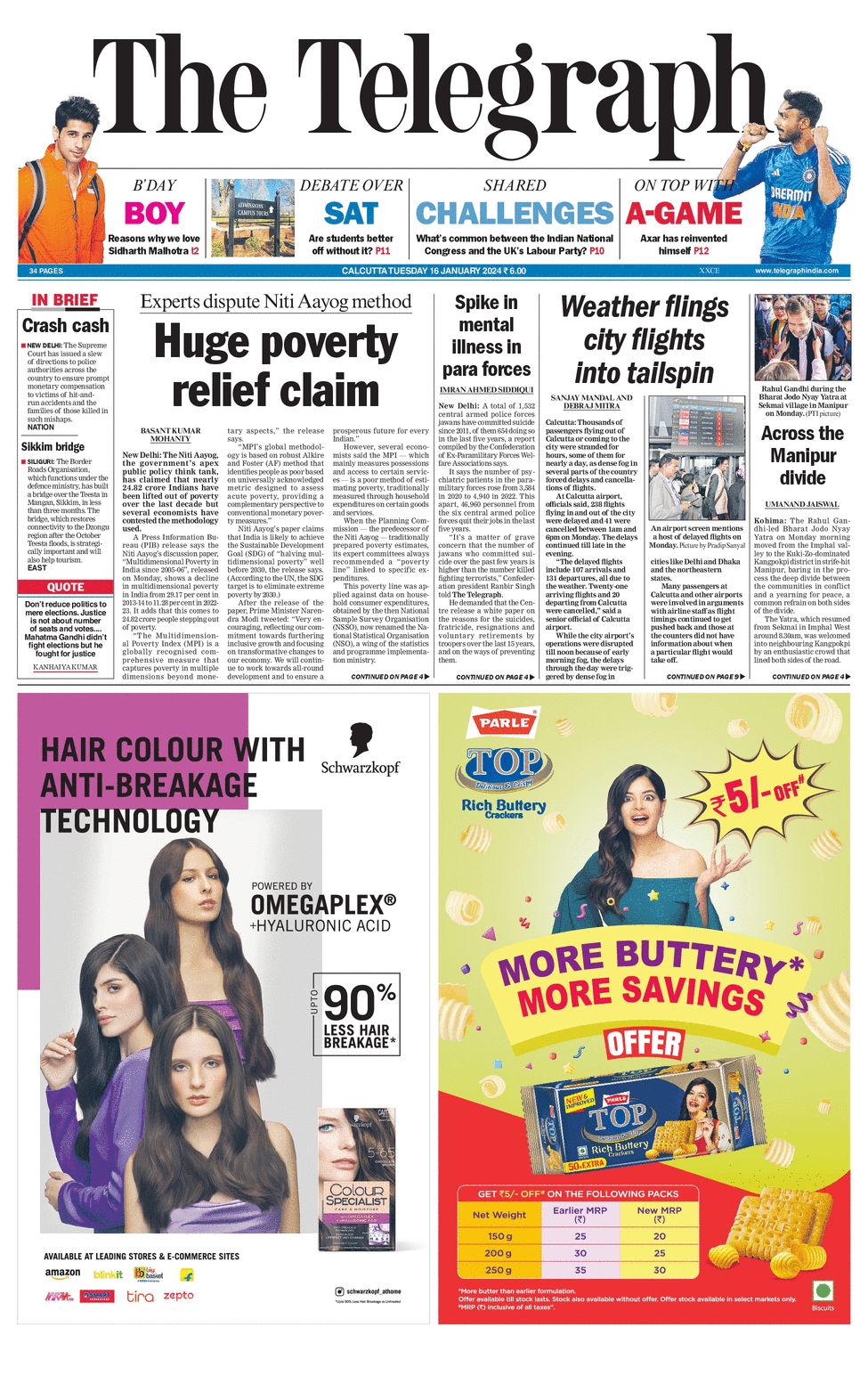 Telegraph india epaper Calcutta 16 Jan 2024 Page 1