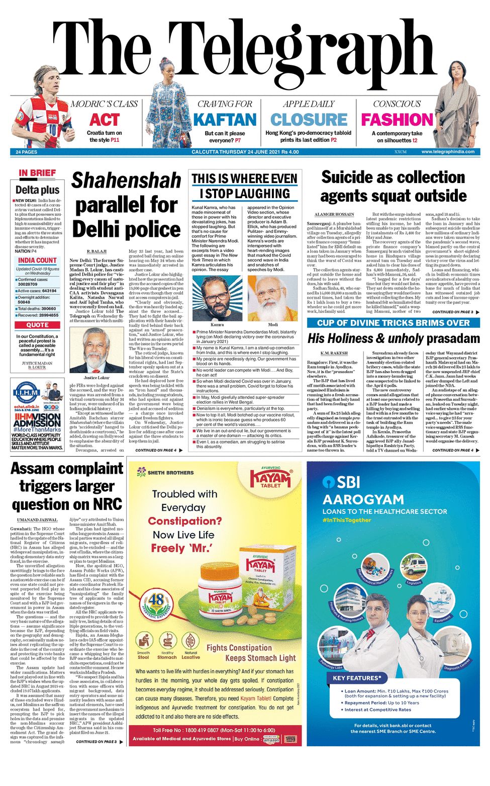 Telegraph india epaper Calcutta 24 Jun 2021 | Page 0